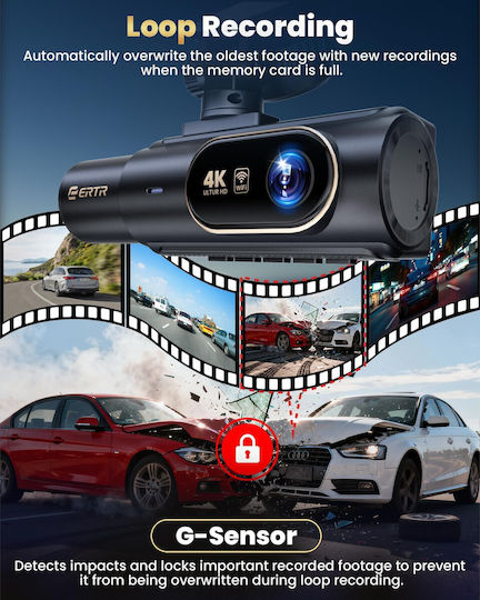 Set Cameră DVR Auto 4K cu Ecran Wi-Fi și Cameră de Marșarier