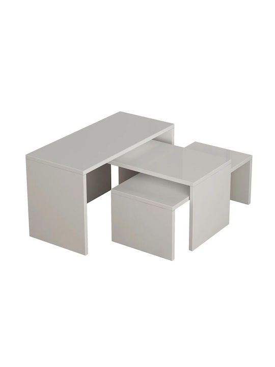 Rechteckiges Zigon-Set aus Holz Weiß 3 Stück M65xB30xH39cm