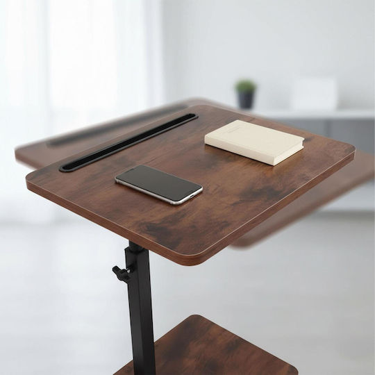 Rectangular Wooden Side Table with Wheels Brown W40xL30xH84cm