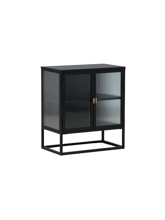 Sideboard Dallas 4673 made of Metal & Glass Black Velvet-Black Metal 70x40x80cm