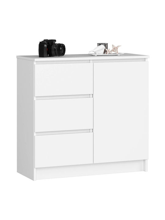Μπουφές Jerry Ξύλινος με Συρτάρια Matte White 80x35x77cm