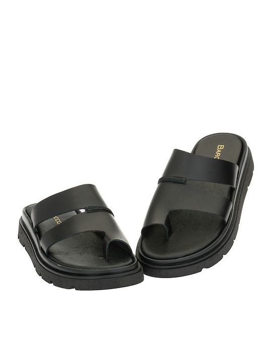 Δερμάτινα Γυναικεία Ανατομικά Σανδάλια Flatforms Μαύρα