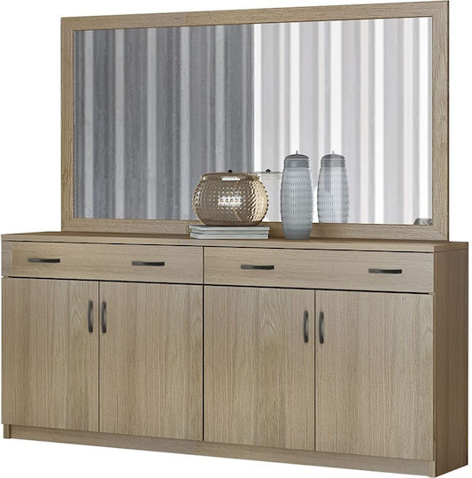 Wooden Buffet with Drawers & Mirror Brown Latte L160xW40xH84cm