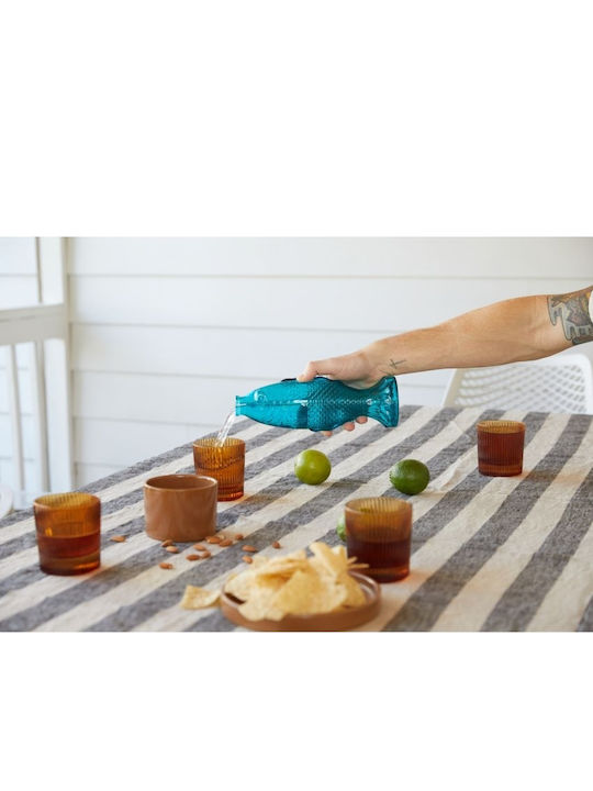 Μπλε Γυάλινη Καράφα Σχήμα Ψαριού Φελλό 535ml Gentlemen's Hardware