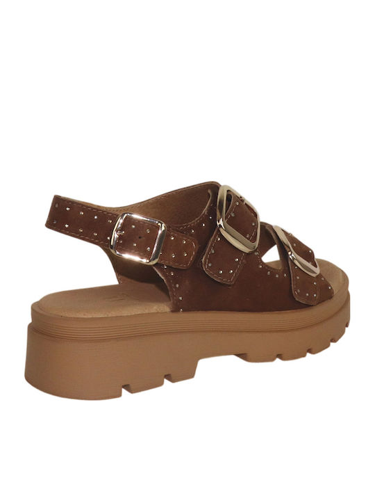 Leather Women's Flat Sandals Flatforms Brown