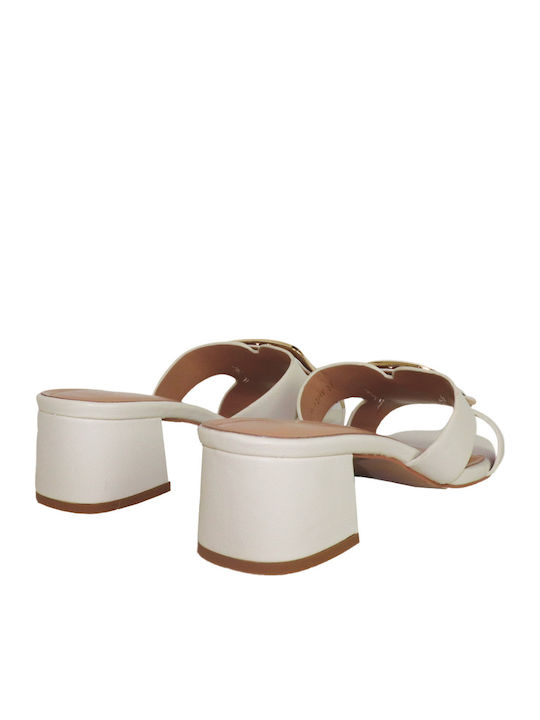 Mules With Chunky Low Heel In Beige Colour
