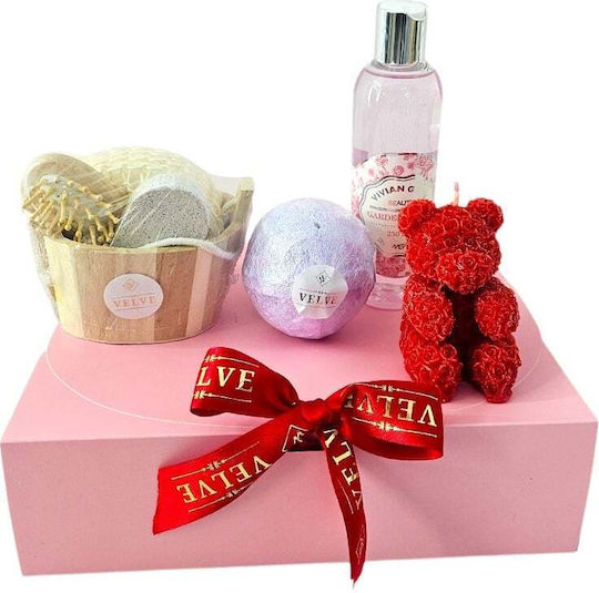 Set Spa Premium Femei 250 Ml Gel De Duș Lumânare În Formă De Ursuleț Accesorii Pentru Baie