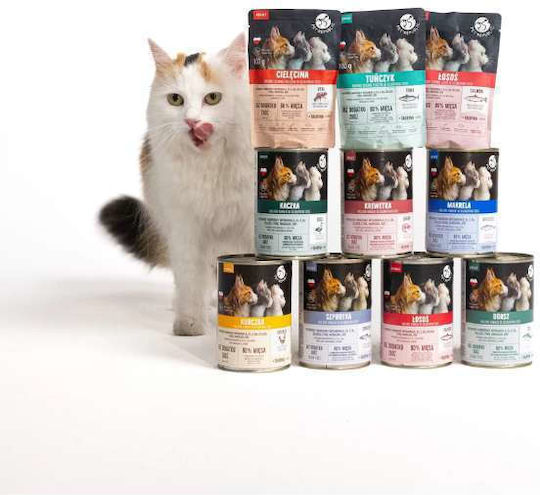 Pet Republic Nasses Katzenfutter für Erwachsene Katzen in Beutel mit Lachs und Fleisch ohne Getreide 24x100gr
