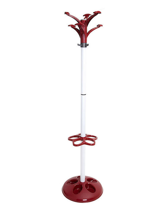 Bama Metallic Coat Rack with Umbrella Holder Red/ White With 8 Hooks and 5 Umbrella Slots 45x45x170cm