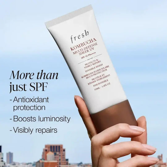 Leichter Sonnenschutzfluid Verfärbungshemmend SPF 50 Fresh Kombucha Mehrfachschutz Transparente UV 50 ml