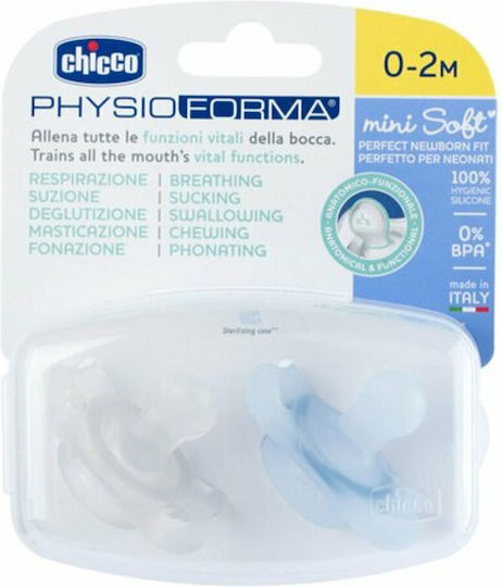 Chicco Physio Mini Πιπίλες Σιλικόνης Μπλε για 0-2 μηνών 2τμχ