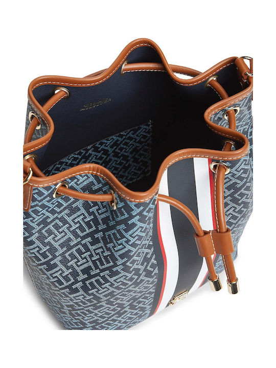 Stripe Leder Damen Schultertasche Blau