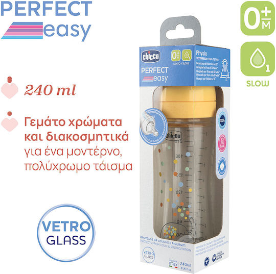 Chicco Γυάλινο Μπιμπερό Well Being Κατά των Κολικών με Θηλή Σιλικόνης για 0+ μηνών Γαλάζιο 240ml