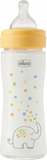 Chicco Γυάλινο Μπιμπερό Well Being Κατά των Κολικών με Θηλή Σιλικόνης για 0+ μηνών Γαλάζιο 240ml