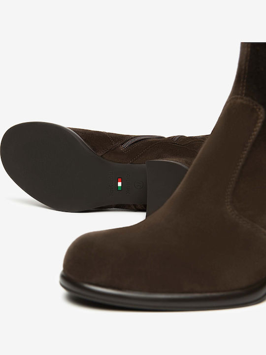 Damenstiefel aus Leder mit Gummi Braun