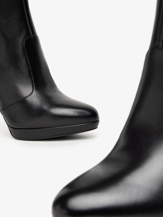 Damenstiefel aus Leder mit Gummi Schwarz