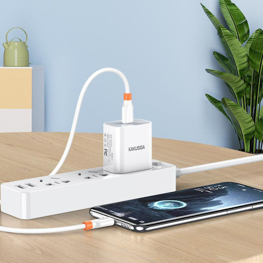 Kakusiga USB-C Мъжки към Lightning Кабел 30W Бял 0.25м KSC-1024-LC-WH
