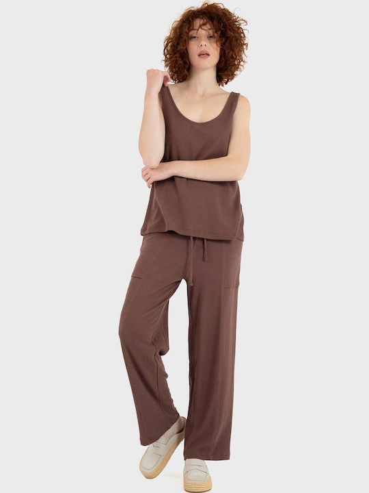 Women's Cotton Sleeveless Brown Blouse