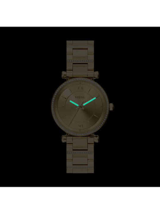 Fossil Carlie Γυναικείο Ρολόι Μπαταρίας με Χρυσό Μεταλλικό Μπρασελέ