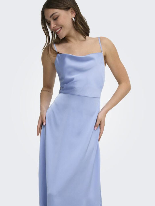 Rochie Maxi de Vară de Seară Jupon Satin Drapat Bleu