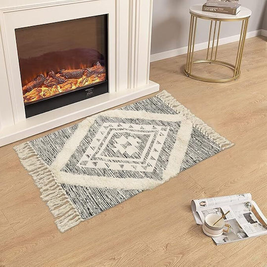 FRIPIA Правоъгълен Памучен Сив Килим 60x90см
