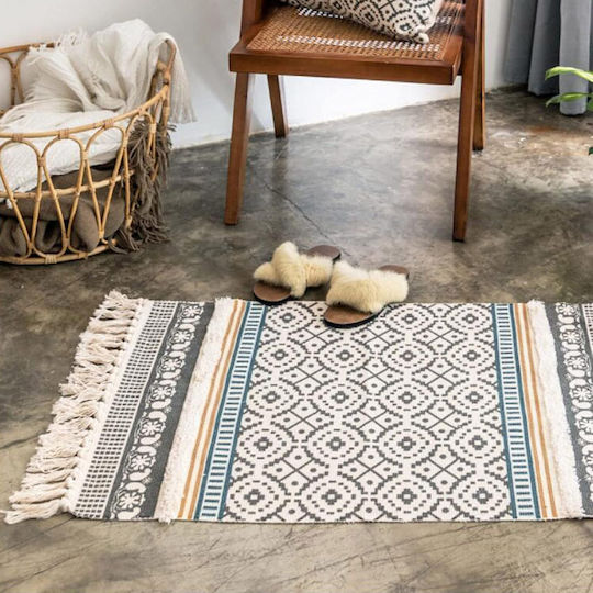 FRIPIA Rectangular Summer Cotton Rug with Fringes Yellow 60x90cm