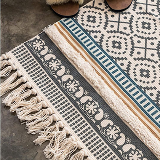 FRIPIA Rectangular Summer Cotton Rug with Fringes Yellow 60x90cm