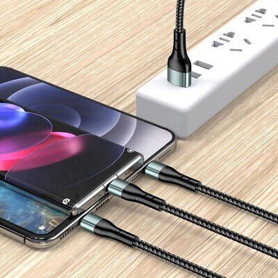 Kakusiga Braided USB to Type-C Lightning micro USB Cable 5A Black 1.2m KSC-1026
