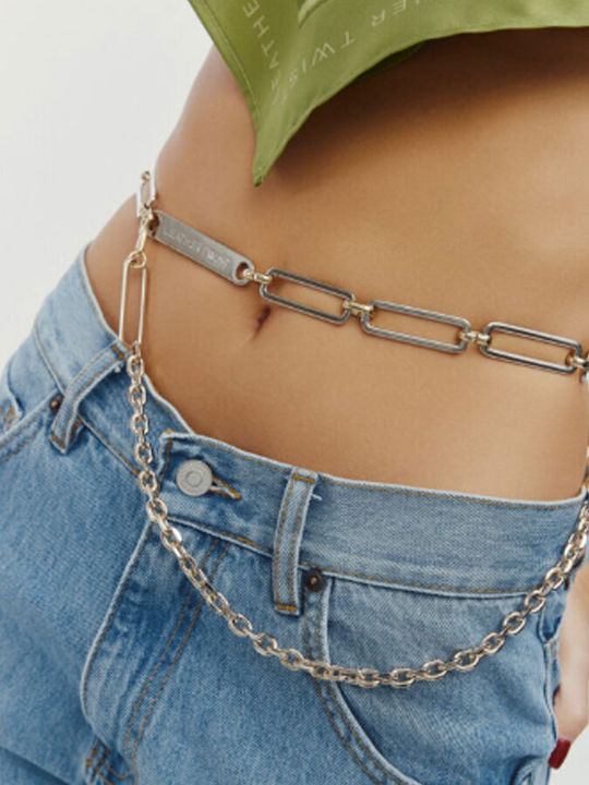 Leather Women's Chain Belt Silver