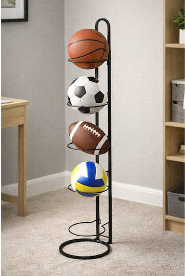 Suport Vertical Pentru Minge Zola 5 Sloturi Metal Fotbal Baschet Volei 23.5 X 115.5 Cm Negru