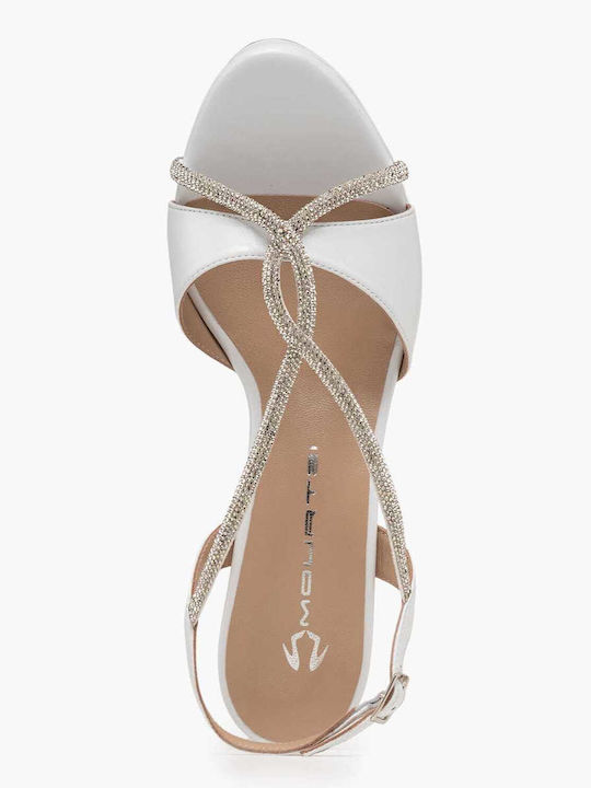 Leather Sandals with Strass White