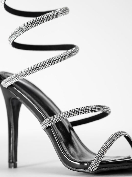 Damen Sandalen aus Lackleder mit Strass Schwarz