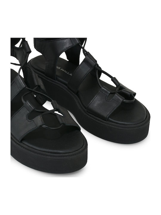 Δερμάτινα Γυναικεία Σανδάλια Flatforms Μαύρα