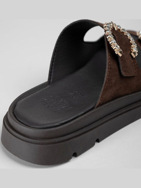 Leather Women's Flat Sandals Brown