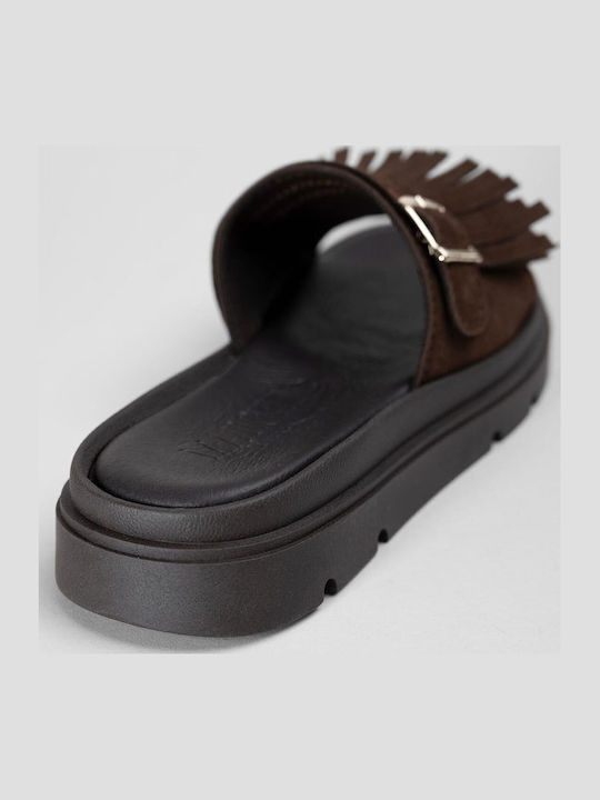 Leather Women's Flat Sandals Flatforms Brown