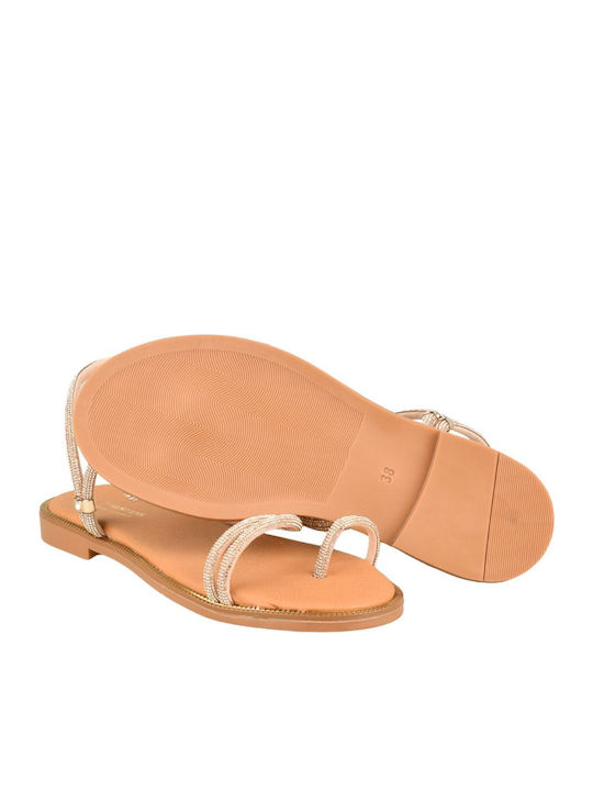 Leather Women's Flat Sandals Gold