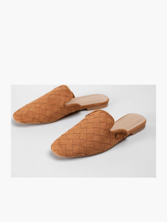 Flat Wildleder Damen Pantoletten in Brauner Farbe