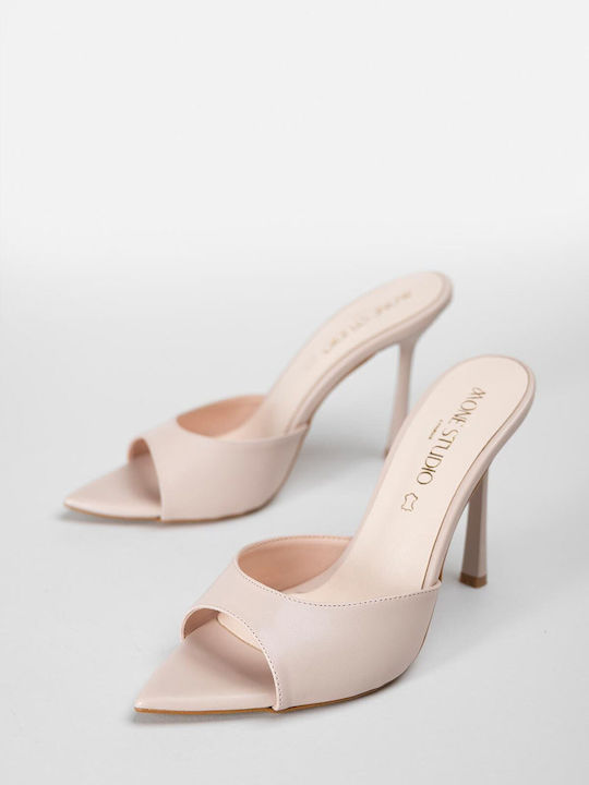 Women's Mules with Thin High Heel in Pink Color