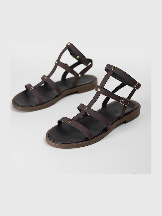 Leather Women's Flat Sandals Gladiator Brown