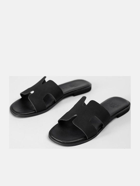 Leather Women's Flat Sandals Black