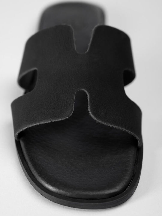 Leather Women's Flat Sandals Black