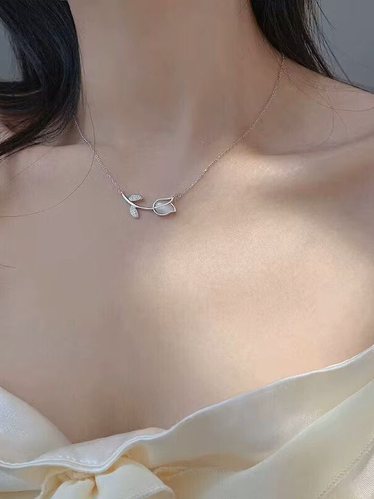 By Queen Silver Minimal Elegant Tulip Necklace With Zircon