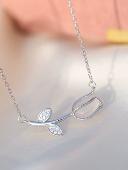 By Queen Silver Minimal Elegant Tulip Necklace With Zircon