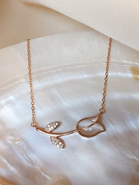 By Queen Ασημένιο Rose Gold Plated Κολιέ Τουλίπα Mε Ζιργκόν