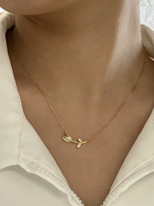 By Queen Silver Gold Plated Necklace Tulip With Zircon