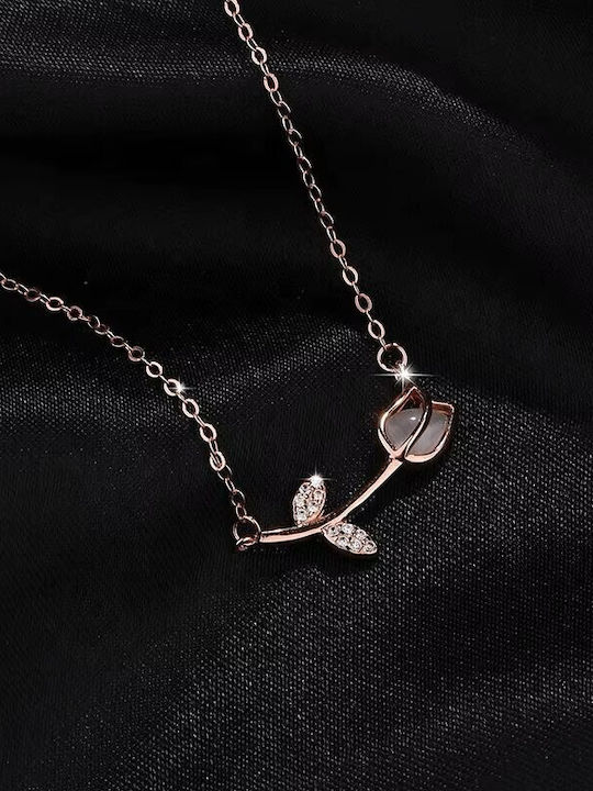By Queen Ασημένιο Rose Gold Plated Κολιέ Τουλίπα Mε Ζιργκόν