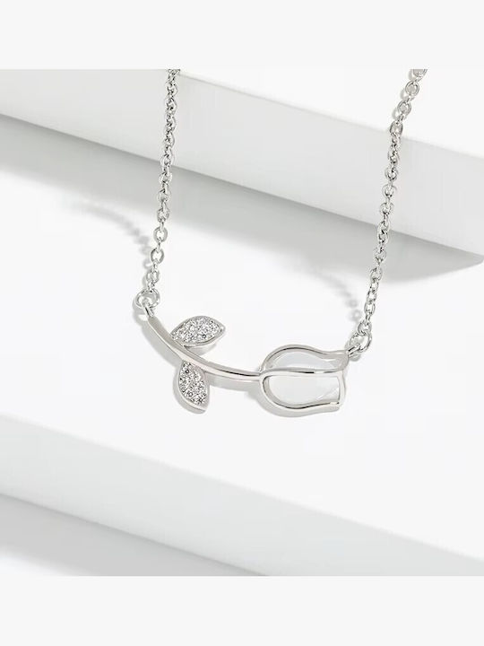 By Queen Silver Minimal Elegant Tulip Necklace With Zircon