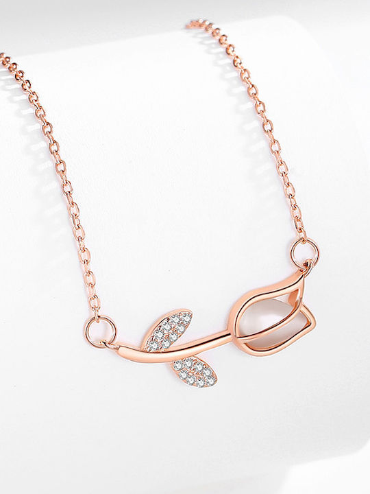 By Queen Ασημένιο Rose Gold Plated Κολιέ Τουλίπα Mε Ζιργκόν