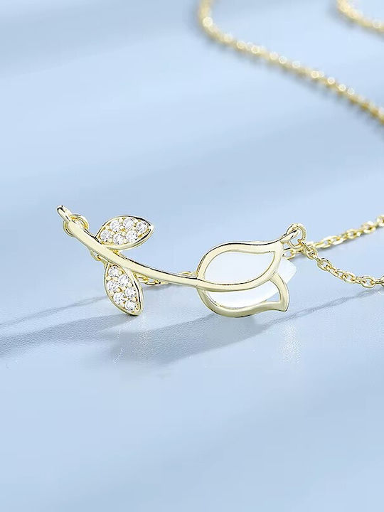 By Queen Silver Gold Plated Necklace Tulip With Zircon