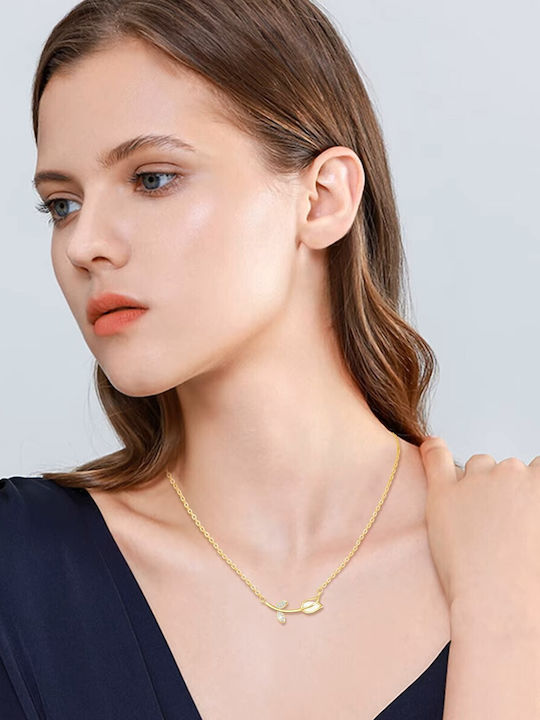 By Queen Silver Gold Plated Necklace Tulip With Zircon